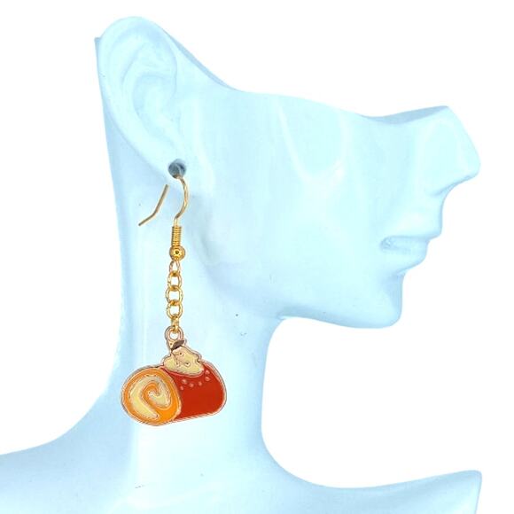 Pumpkin roll dessert dangle earrings fall holiday jewelry - Picture 2 of 4